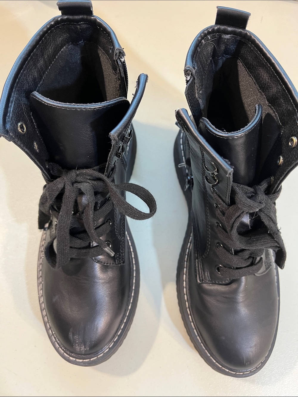 Madden Girl Black Lace-Up Combat Boots with Stitch Detailing